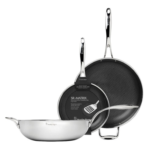 New Stanley Rogers Matrix 26cm & 32cm Frypan & 32cm Wok Non-Stick Suits Induction , 3pc