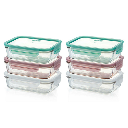 New Glasslock Rectangular Storage Container Set w/ Lid 6pc - 400ml