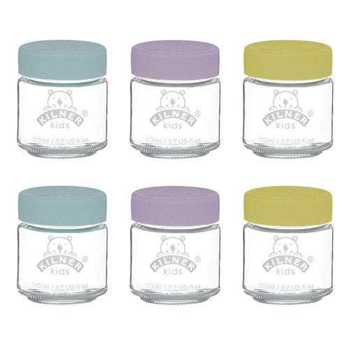 Kilner Kids 6 Piece Glass Jar Canister Baby Food Storage w/ Lid 6pc - 110ml