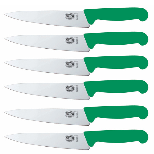 Victorinox 19cm Cook's Chef Carving Knife Green Fibrox - Set of 6