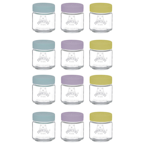 Kilner Kids 12 Piece Glass Jar Canister Baby Food Storage w/ Lid 12pc - 110ml