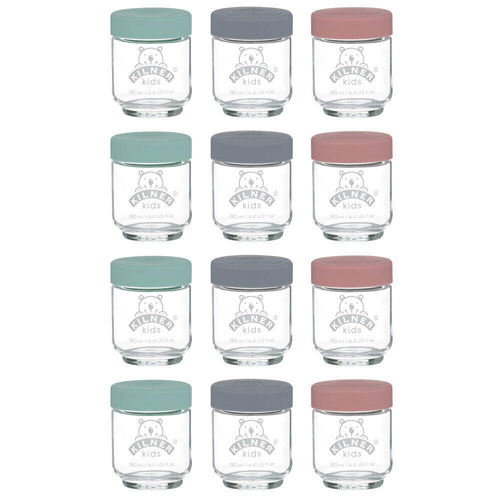 Kilner Kids 12 Piece Glass Jar Canister Baby Food Storage w/ Lid 12pc - 190ml