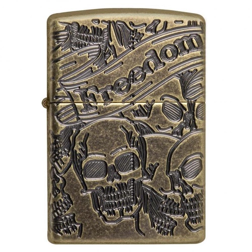 Zippo Freedom Skull Antique Brass Lighter
