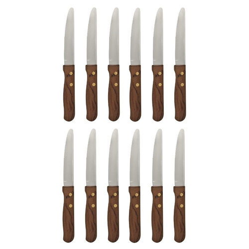Athena Jumbo Steak 22.3cm Knife Set x 12 Knives - Wood Handle 