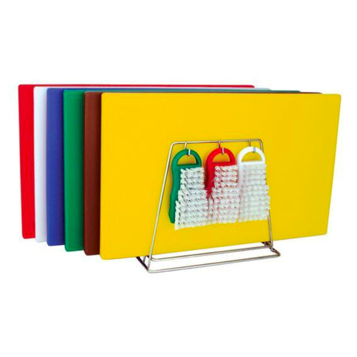 Complete Colour Code Set of HACCP 250 x 400 x 13mm Chopping Boards Brushes Tongs