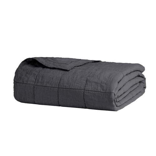 Bambury Linen Quilted Coverlet 260cm x 240cm Charcoal - Queen / King
