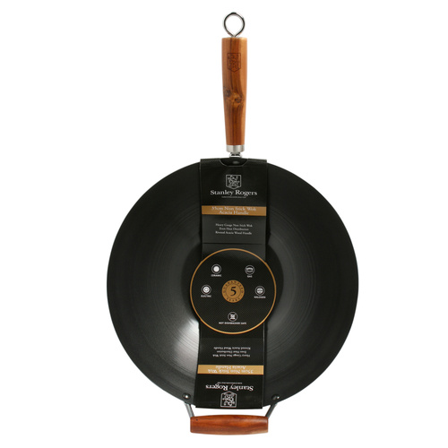 Stanley Rogers 35cm Nonstick Carbon Steel Wok - Acacia Handle