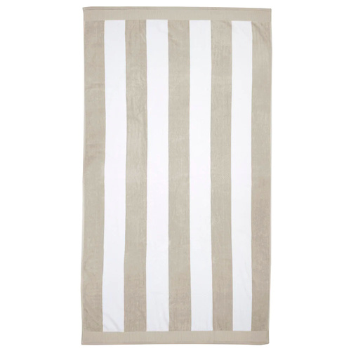 Bambury Classic Stripe Velour Beach Towel , Pebble 95 x 175cm