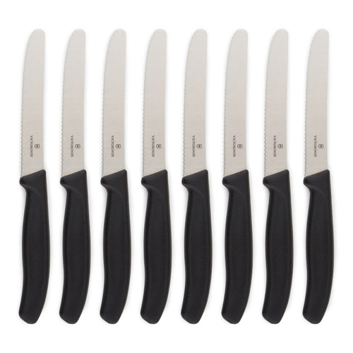 Victorinox Steak & Tomato 11cm Knife Pistol Grip Set x 8 Knives Black