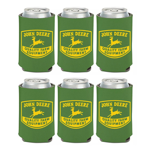 John Deere Can Cooler / Stubbie Holder 12oz Green Retro Farm Logo Set of 6
