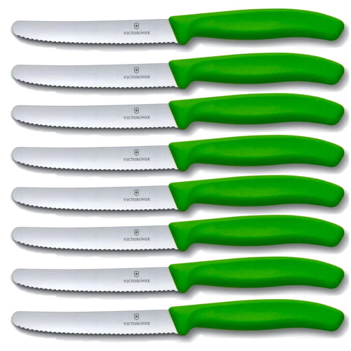 Victorinox Steak & Tomato 11cm Knife Pistol Grip Set x 8 Knives - Green