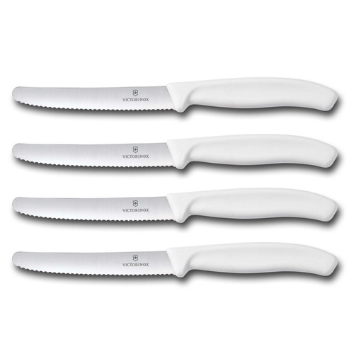 Victorinox Steak & Tomato 11cm Knife Pistol Grip Set x 4 Knives - White
