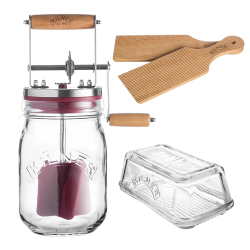Kilner Butter Churner Glass Jar Manual & Butter Paddles & Butter Dish