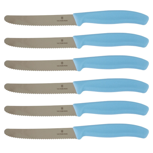 Victorinox Steak & Tomato 11cm Knife Pistol Grip Set x 6 Knives - Skyline Blue