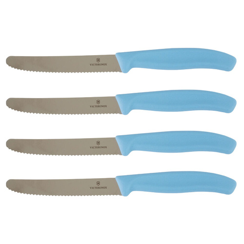 Victorinox Steak & Tomato 11cm Knife Pistol Grip Set x 4 Knives - Skyline Blue
