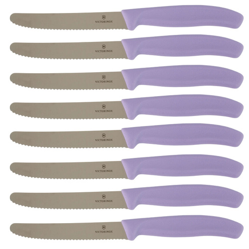 Victorinox Steak & Tomato 11cm Knife Pistol Grip Set x 8 Knives - Sunset Purple