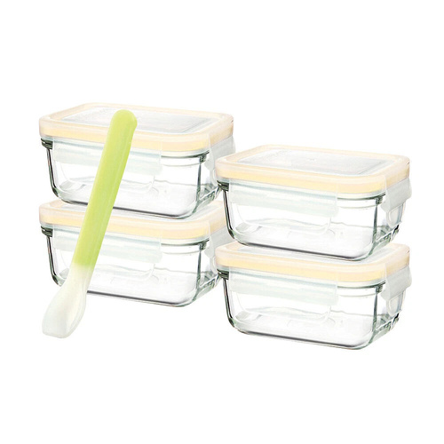 Glasslock Baby 5 Piece Rectangular 150ml Food Container Set & Spoon 28097