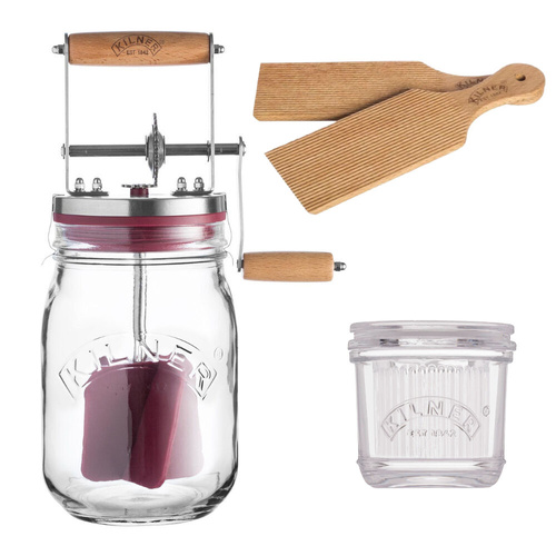 Kilner Butter Churner Glass Jar Manual & Butter Paddles & Butter Crock