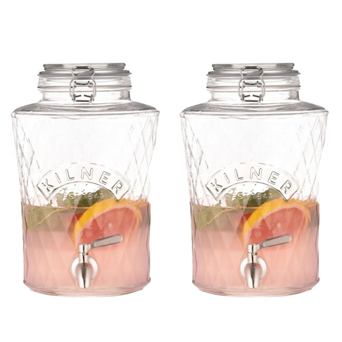 Kilner Diamond Drink Dispenser W/ Stainless Steel Tap 5L - Set of 2