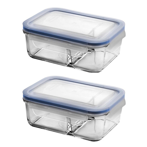 Glasslock Duo Tempered Glass Rectangular Container 670ml With Lid - Set of 2