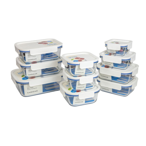 Lock & Lock 10 Piece Clear Glass Container Set - 10pc White