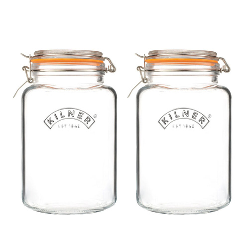Kilner Square Clip Top 3 Litre Glass Jar - Set of 2