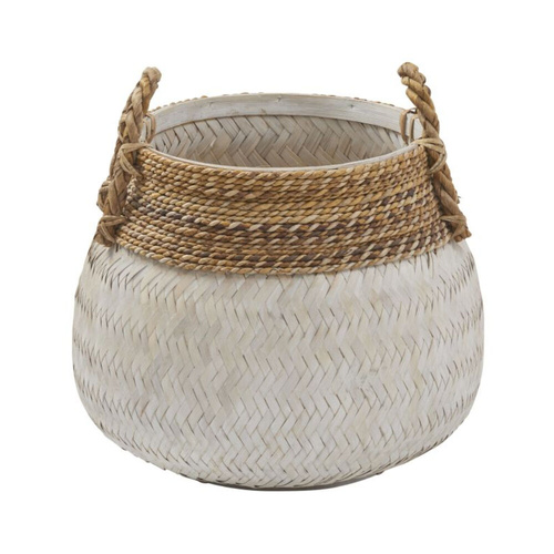 Amalfi Bambu Woven Basket - White Wash & Natural 47x47cm