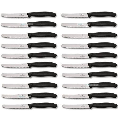 Victorinox Steak and Tomato Knife 11cm Wavy Edge - Set of 20 - Black