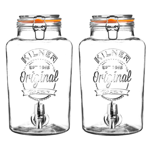 Kilner Round Clip Top Drink Dispenser W/ Stainless Steel Tap 5L - Set of 2