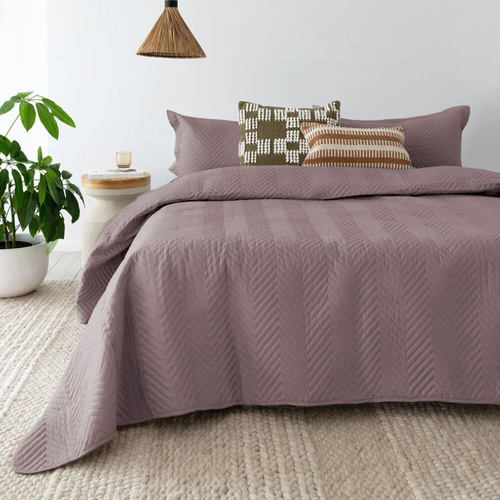 Bambury Herringbone Embossed Coverlet Set Mauve - Queen / King