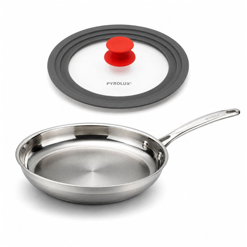 Scanpan Impact 28cm Fry Pan + Pyrolux Universal Glass Lid 26/28/30cm Set