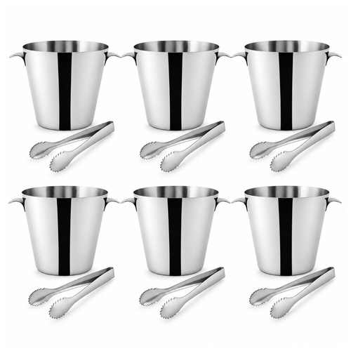 Trenton Stainless Steel Wine Bucket + Ice Tongs - Set of 6