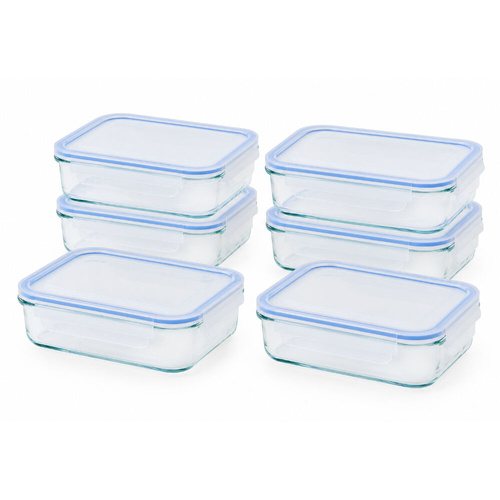 Glasslock Rectangular Storage Container Set w/ Lid 6pc - 1L