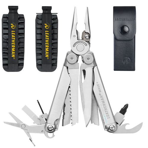 New Leatherman WAVE PLUS + Stainless Steel Multi-Tool & Leather Sheath & Bit Kit