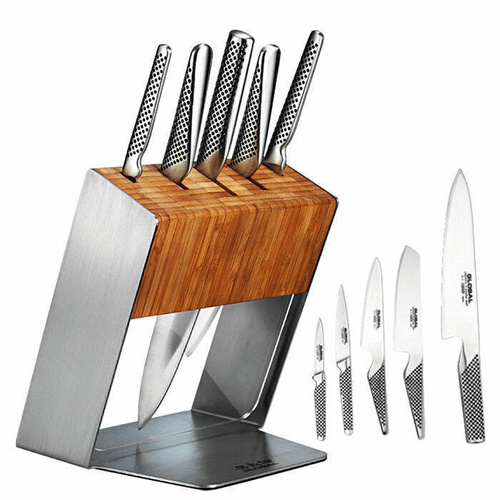 JAPANESE KATANA Global 6 Pc Knife Block Set PLUS MINO knife sharpener BNIB USA