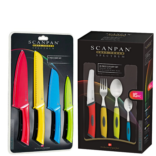 SCANPAN SPECTRUM SOFT TOUCH CUTLERY 16 PIECE 16PC COLOUR + 4PC KNIFE SET