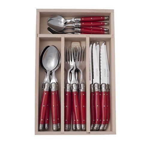 Andre Verdier Laguiole - Debutant Mirror - 24 pc Cutlery Sets - Red Andre Verdier