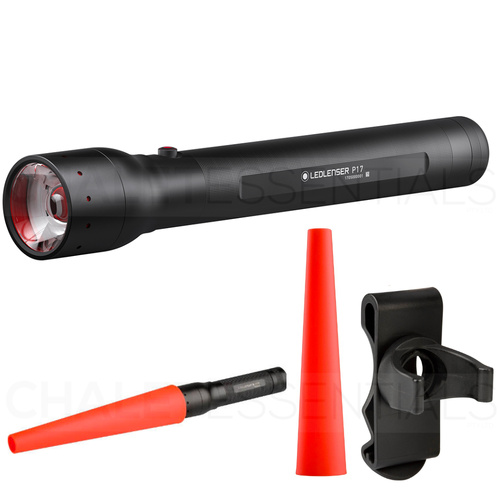 New LED LENSER P17 Torch Flashlight 1000 Lumens & Clip & Signal Cone
