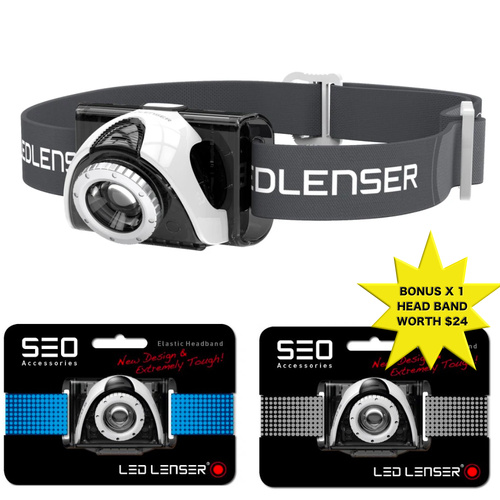 LED LENSER SEO 5 Head Torch Headlamp GREY 180 Lumens & Bonus Headband