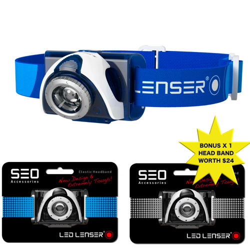 LED LENSER SEO 7R Head Torch Headlamp BLUE 220 Lumens & Bonus Headband