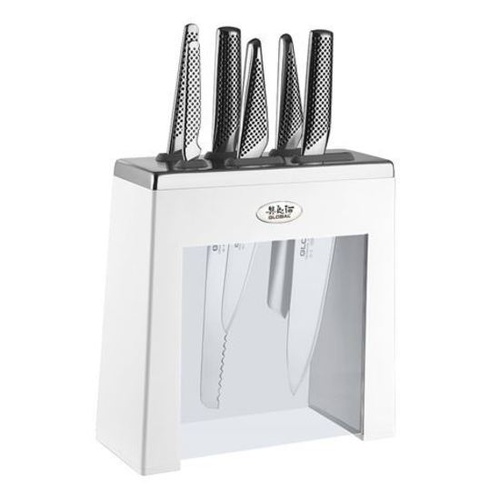NEW GLOBAL KABUTO 7Pce Knife Block Set WHITE Knives Japanese 7 Piece AUS Stock