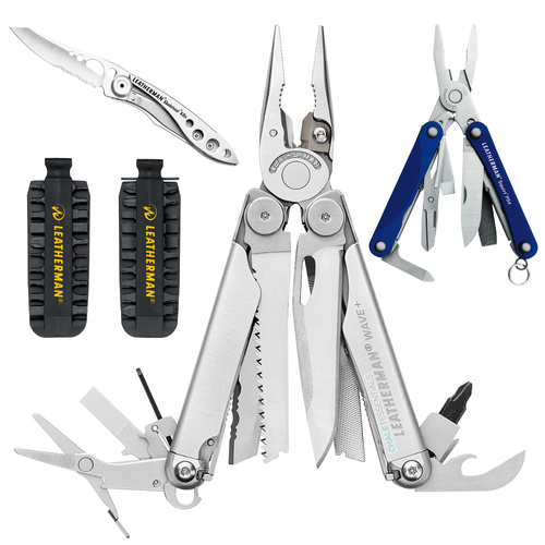 Leatherman WAVE + PLUS Multi-Tool & Nylon & Bit Kit & Blue PS4 & Skeletool KBX