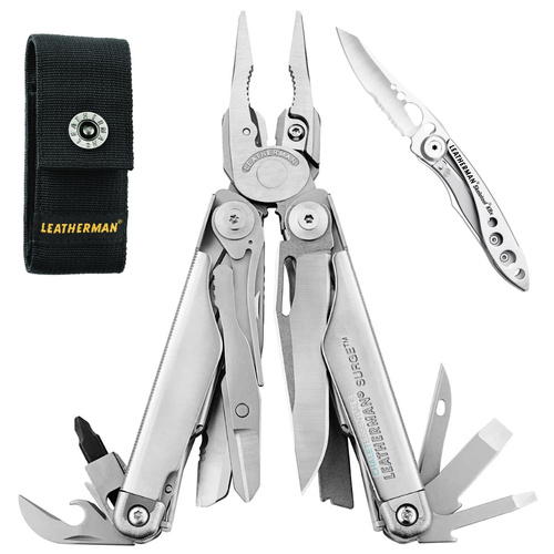 Leatherman Surge Stainless Steel Multi-Tool & Nylon Sheath & Skeletool KB
