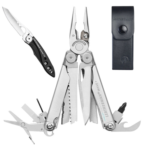 Leatherman Wave Plus + Stainless Steel Multi Tool & Leather Sheath & Skeletool KB