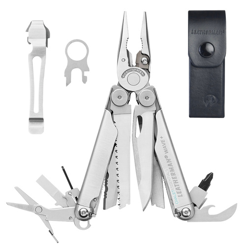 Leatherman Wave Plus + Stainless Steel Multi Tool & Leather Sheath & Pocket Clip