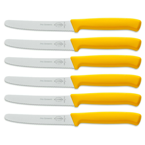 F DICK FDICK x 6 Micro Serrated Utility Steak Knives Knife Tomato YELLOW 11cm