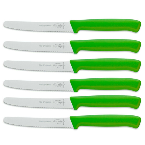 F DICK FDICK x 6 Micro Serrated Utility Steak Knives Knife Tomato GREEN 11cm