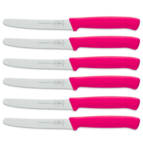 F DICK FDICK x 6 Micro Serrated Utility Steak Knives Knife Tomato PINK 11cm