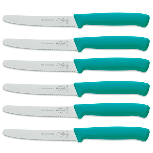F DICK FDICK x 6 Micro Serrated Utility Steak Knives Knife Tomato TURQUOISE 11cm