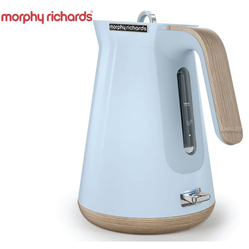 New MORPHY RICHARDS Scandi Aspect BLUE Kettle W/ Wood Trim 100008 Boiler Jug